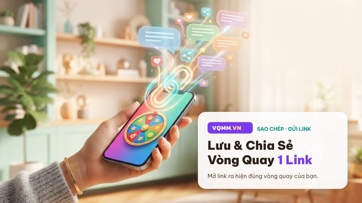 Lưu và chia sẻ vòng quay may mắn chỉ bằng một link tại VQMM