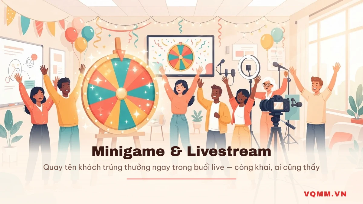 Vòng quay may mắn VQMM dùng cho minigame và livestream bán hàng