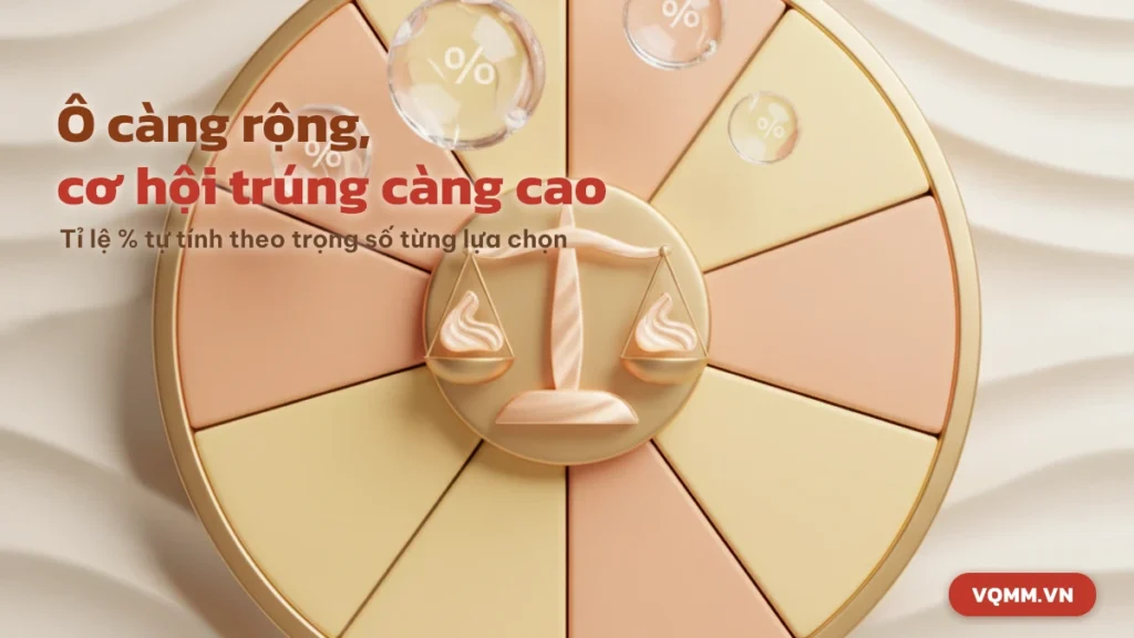 Vòng quay xác suất: ô càng rộng, trọng số càng lớn thì cơ hội trúng càng cao