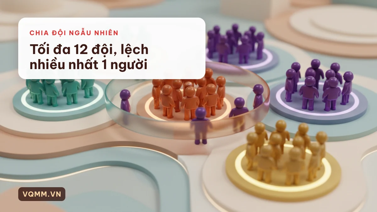 Chia đội ngẫu nhiên cho team building bằng công cụ VQMM, tối đa 12 nhóm