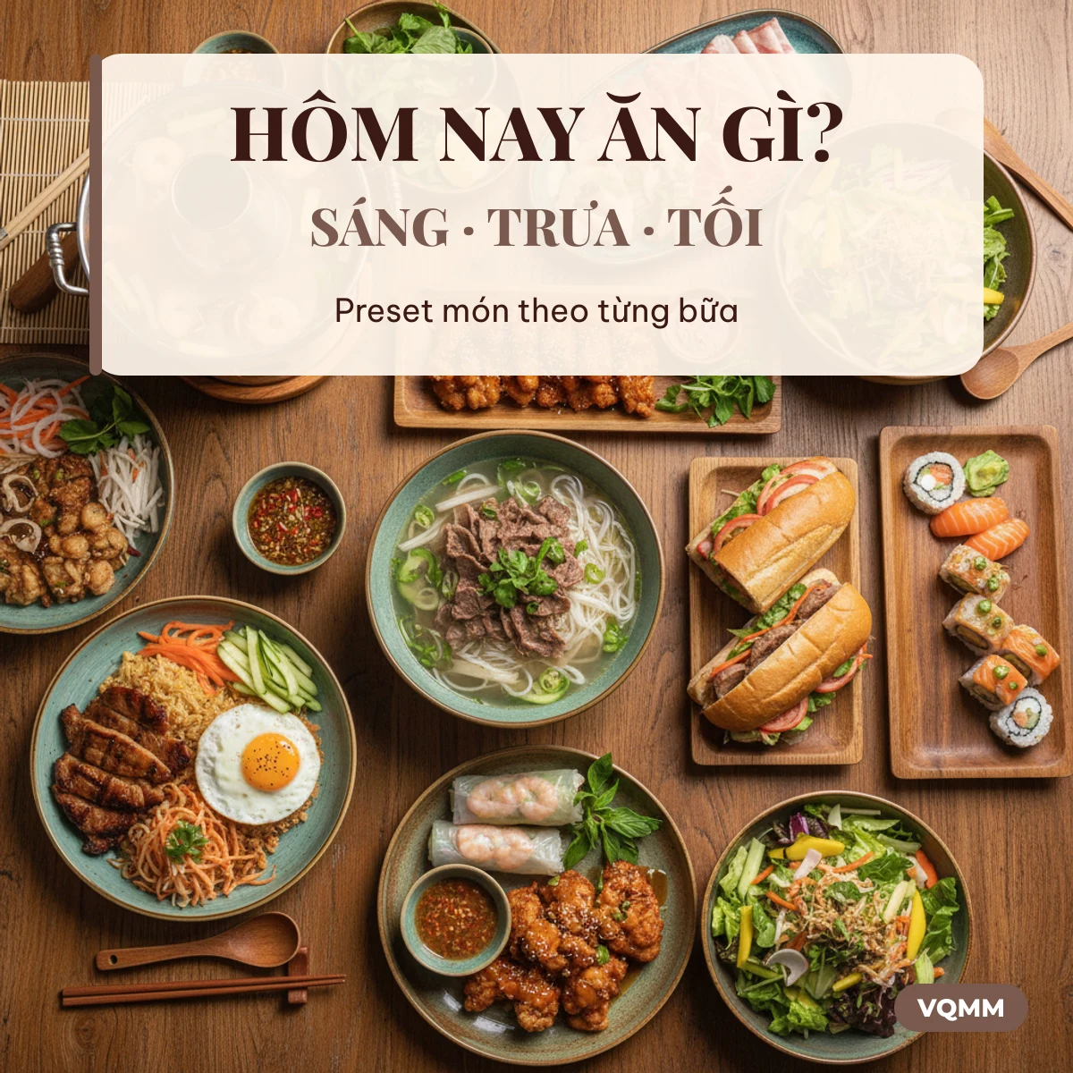 Vòng quay đồ ăn hôm nay ăn gì theo từng bữa sáng trưa tối